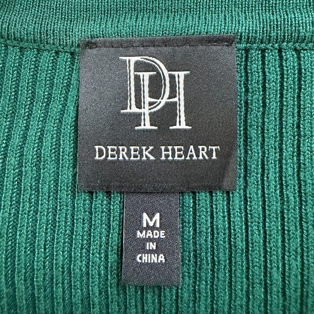 Derek Heart Green Ribbed Bodycon Mini Dress Gold Button Detail Medium - Picture 7 of 8